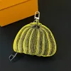 Porte-clés porte-clés classique porte-monnaie citrouille porte-carte porte-clés sac suspendu pendentif en cuir de vachette porte-monnaie identique à Yayoi Kusama o1NR #