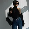 Kvinnors tröjor Kvinnor Black Off Shoulder Tank Tops Sticked Turtleneck Fashion 2023 Summer Skinny Round Neck Solid Crop