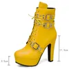 Boots Women Ankle Boots Platform Red Yellow White Lace Up High Heels Short Boot Female Buckle Autumn Winter Sexy Men Shoes Large Size 230811