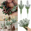 Decorative Flowers 5pcs Christmas Pine Needle Branches Artificial Plants Xmas Tree Ornaments Wedding Home DIY Wreath Gift Box Decorations