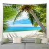 Tapestries Beach Coconut Trees Nature Landscape Tapestry Ocean Leaves Summer Landskap Vägg hängande vardagsrum sovrumsdekor R230812