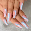 False unhas Candy Color Longo Dicas falsas Baby Blue Swirls Coffin Press on Pink Ballerina para Mulheres e Meninas 24pcs