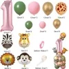 Decoratie 31 stuks wilde dieren roze ballontoren met nummerballon voor meisje Wild One thema verjaardag jungle decoratie