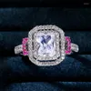 Anneaux de mariage 2023 Pink Rectangular Princess Ring Engagement Fashion pour les femmes F804