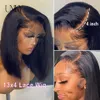 Human Chignons Lace Front Short Bob Straight Natural Black Hair s for Women Pre Plucked Clre Brazilian 230811