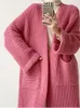 Womens Sweaters EAM Rose Red Pocket Big Size Knitting Cardigan Sweater VNeck Long Sleeve Women Fashion Autumn Winter 1DF3578 230811