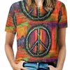 Dames t shirts vredesignaal lotus blad nek t-shirt lange mouw shirt elegante mode tops tees abstracte schilderijen slaapkamer