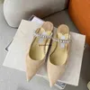 Women Sandals Slippers Mules Bing Flat Crystal Arch Strap Patent Leather Diamond Chain High heeled Semi drag Shoes