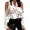 Frauenblusen v Hals Chic Elegant hohles Out T -Shirts Pendle Dame Office Bluse Sexy Langarm Muster gedruckte Frauen Tops