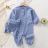 Rompers Autumn Muslin Baby Romper Hat Cotton Kids Jumpsuit Born Girls Homewear Toddler Onesie Spring Infant One-Pieces kläder 230812