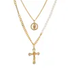 Pendant Necklaces Personality Trend Cross Portrait Double Layered Wearing Small Fragrance Pearl Necklace