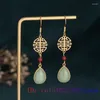 Boucles d'oreilles enjambées Green Jade Drop Drop Femmes Real Accessories Cadeaux Fashion Gemles Bijoux en pierre 925 Silver Amulet Charms Natural