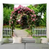 Tapissries Spring Garden Landscape Big Tapestry Fence Natural Flower Plant Scenery Wall Hanging Home Living Room Courtyard Decnic Mat R230812