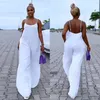 2023 Summer Long Jumpsuit Women Overalls White Jumpsuit with Pockets Ladies Wide Leg Romper Overalls for Women Plus Size