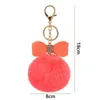 Keychains Lanyards New Cute Fur Pompom Keychain Rhinestone Leather Bow Artificial Rabbit Ball Bag Pendant Car Key Ring Gift Women Handbag Key Chain