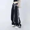 Kvinnors jeans houzhou y2k grafik för kvinnor tie-dye denim byxor kvinnliga mörkkläder svart lös casual wide ben pants streetwear hip hop