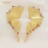 Ear Cuff Sunnesa Luxe kleurrijke zircon Afrikaanse clip oorbellen voor vrouwen bruiloft Dubai gouden fanshaped grote oorbellen bruid sieraden 230811