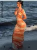 Robes décontractées de base Boofeenaa Orange Print Deep V manches longues Maxi Beach Party Vacation Tenues Robe élégante pour femmes automne C70CF38 230811