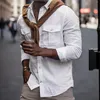 Casual shirts van heren katoen linnen shirt mannen lange mouwen lakvlees Cardigan vaste kleur revers kraag strandstijl streetwear man guayabera