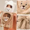 Basker Winter Cartoon Beanies Hat With Mask Cute Bear Lamb Wool Skallies Cap Women Warmed Ear Protection Plush Headbonad