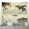 Tapestries Chinese Ink Wash Landscape Painting Tapestry Wall Hanging Sunrise Colorful Simple Room Bedroom Background Decor Blanket R230812