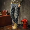 Мужские джинсы американский хип -хоп штаны модный бренд винтаж вымытый синий растяжка.