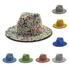 Berets Rhinestone Fedora Hats for Women Men Flat Wide Brim Feel Jazz ręcznie robiony Bling Studded Party Hat