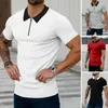 Magliette da uomo uomo uomo estate top corta cerniera zip girare girare slim fit giornaliero indossare abiti t-shirt a metà lunghezza