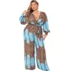 Women's Jumpsuits Rompers Jumpsuit Plus Size Clothing Fall Clothes for Women V Neck Leopard Print Wide Leg Elegant Fashion Outfit Wholesale Drop 230811