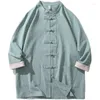 メンズカジュアルシャツタンチャイニーズスタイルの綿とリネンカラーブロッキングシャツ2023ハラジュクトップハンフパンボタン服