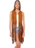 Gilet pour femmes Western Cowboy Style en daim féminin Extra-Long Frdged Gilet All-Match Folk-Custom Desert Beach Vacation Gest SHAWL