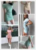 Casual Dresses High Elastic Ruffled Comfortable 2023 Guangzhou Woman Midi Dress Shirring Ribbed Drawstring Bodycon Fashion Female Clot