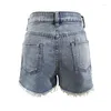 Jeans feminino Cotton House Ladies Fingled Shorts Summer Summer High Classic Classic Retro azul calças de perna larga 2023 Qualidade