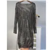 Casual Dresses Runway Long Sleeved Female Hip-Hop Women's Dress Summer Round Neck Streetwear Sequin Solid Color Party Bodycon Vestidos