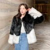 Women's Fur 2023 Winter Warm Faxu Coat Long Sleeves Cardigan Design Loose Black White Contrast Color