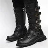 Boots Mens Leather Motorcycle Midcalf Military Combat Gothic Belt Punk Men Shoes Tactical Army Boot 230811