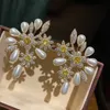 Stud Modna S925 Silver Flower Pearls Studs For Women Aaa Bling Cubic Zirconia Trendy Kolczyki 230811