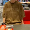 メンズTシャツY2Kトップレトロスカルウィングプリントスエード半袖Tシャツメンサマールーズカップルハラジュクトレンディトップスティー230812マッチ