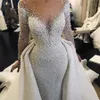 Major Beading Mermaid Wedding Dresses With Detachable Train Sheer Neck Peals Beaded Long Sleeves Gorgeous Bridal Dress vestido de 196x