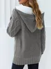 Kvinnors tröjor Kvinnor Fashion Solid Color Sweater Lång ärm Ribbade manschetter Huven Knit Cardigans Button 230811