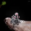 Cluster Rings S925 Pure Silver Jewelry Female Open Plum Blossom Pomegranate Red Ring