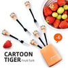 Zestawy naczyń stołowych 6PCS Tiger Fruit Pick dla dzieci zabawne zwierzę z podstawową kreskówką wielokrotnego użytku ze stali nierdzewnej