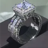 Choucong Unique Luxury Jewelry 925 Sterling Silver&Gold Fill Princess Cut Whie Topaz CZ Diamond Party Eternity Women Wedding Band Ring Gift