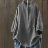 Camicette da donna Black bloge cotone grigio pattle bottoni colletti da donna tops casual solido oversize autunno busas
