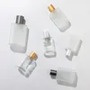 30ml 50ml flat square frosted glass spray empty bottle with gray gold nozzle for perfume fragrance sub bottling