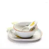 Bowls Cartoon Dinner Plate Set Ceramic Kitchen Breakfast Tableware Dishes Spoon Desert Rice Nut Salad Noodles Bowl Soup