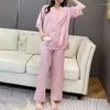 Pijamas sexy femininos de lace de renda de renda definida com calça de manga curta rosa de verão 2 peças Terces de calça