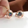 Hoop oorbellen Vintage groen paars gele zwart blauwe steenronde voor vrouwen Rose Gold kleur klein oor buckle bruiloft sieraden cadeau