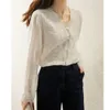 Japanese And Korean Style Western Shirt White Cotton Base Lace Embroidered For Women