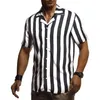 NOUVEAU ARRIVE Men d'été Summer Black and White Striped à manches courtes à manches courtes masculines Male Fashion Casual Patchwork Blouse Outfits342b